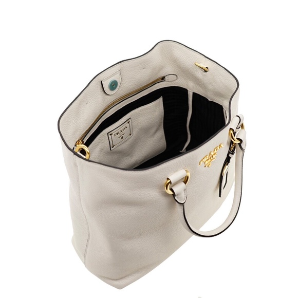 Prada Tote Large Shopping Shoulder Bag Vitello Phenix White Leather 1BG865 New - Picture 5 of 7